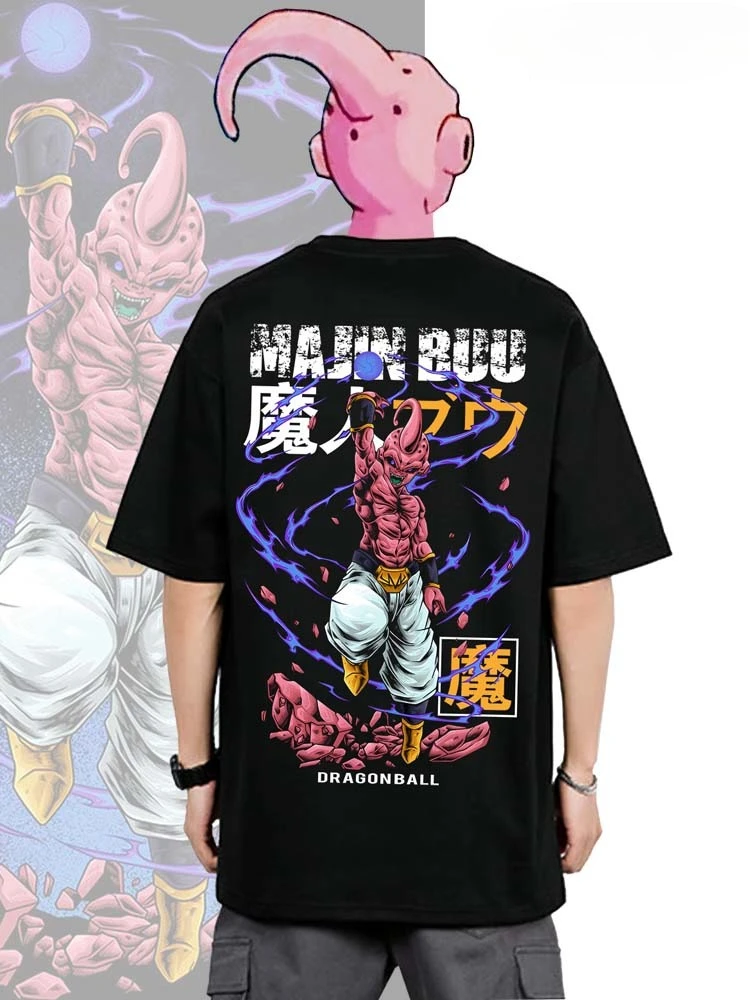

Американская ретро футболка Dragon Ball Buou с короткими рукавами, двумерная анимация, летняя футболка из чистого хлопка, 240 г, свободные плечи