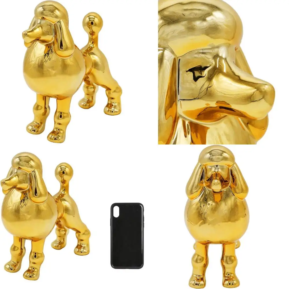 

Metallic Gold Poodle Dog Statue - Standing Ceramic Dog Sculpture for Home or Garden Décor - Decorative Poodle Dog Statue Ornamen