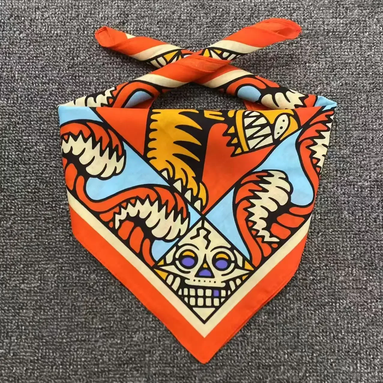

Digital printed retro bandana hip-hop street dance sports turban retro cotton square scarf cartoon