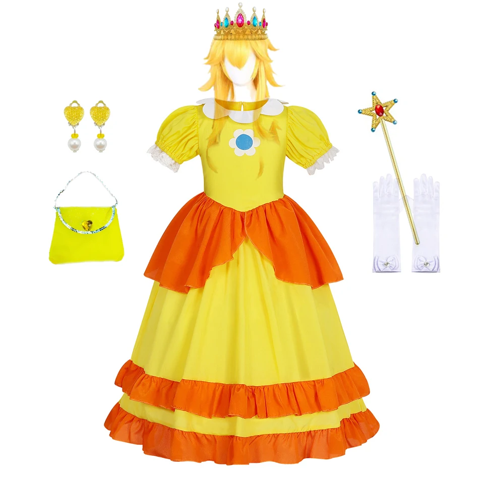 Daisy Cosplay Peach Costume Girls Rosalina Dress Children Birthday Party Carnival Fancy Outfit