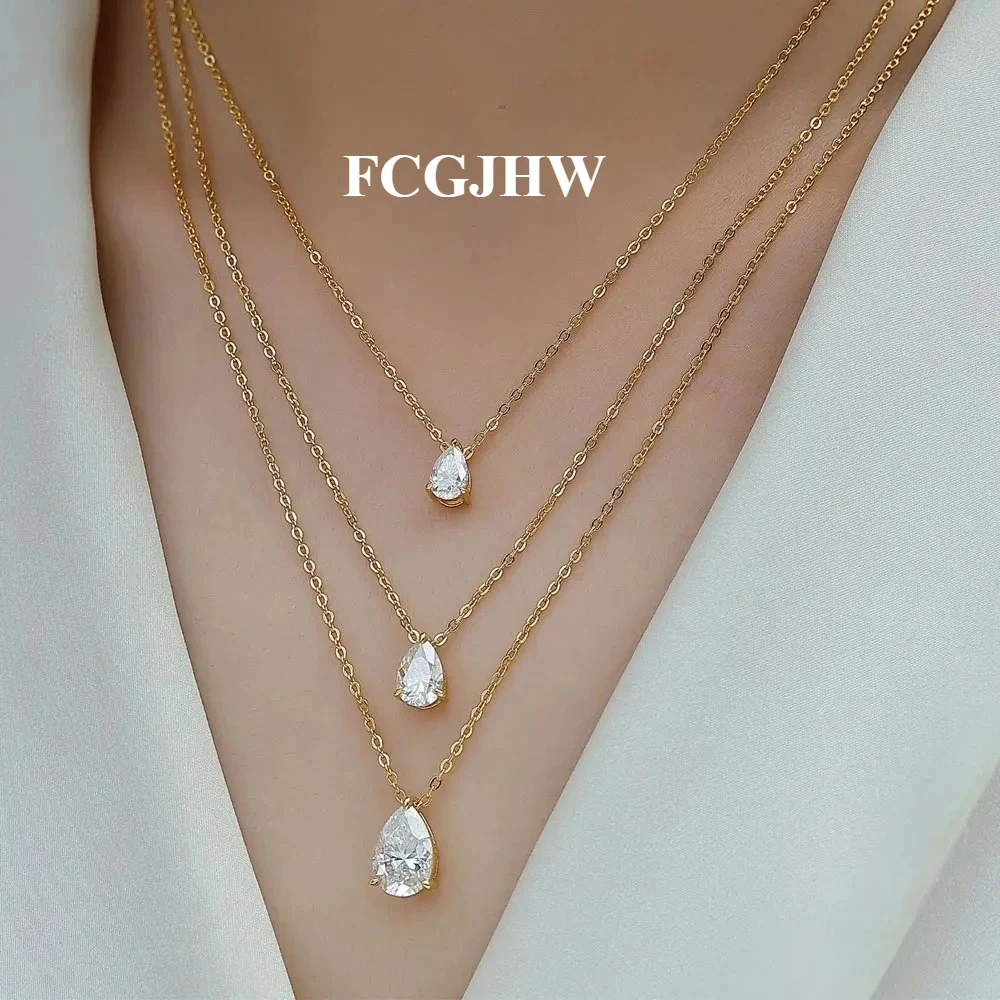 FCGJHW 1-5ct Pear Cut Moissanite Pandent Necklace GRA Certified 925 Sterling Silver 18k Gold Dainty Necklaces for Women 2026