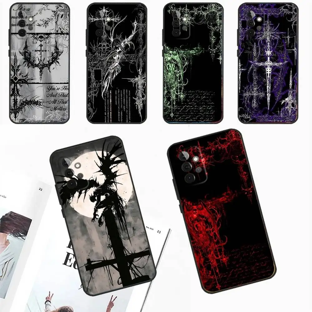 

Gothic Cyber Sigil Cross Phone Case For Samsung Galaxy A13,A21s,A22,A31,A32,A52,A53,A71,A80,A91 Soft Black Phone Cover