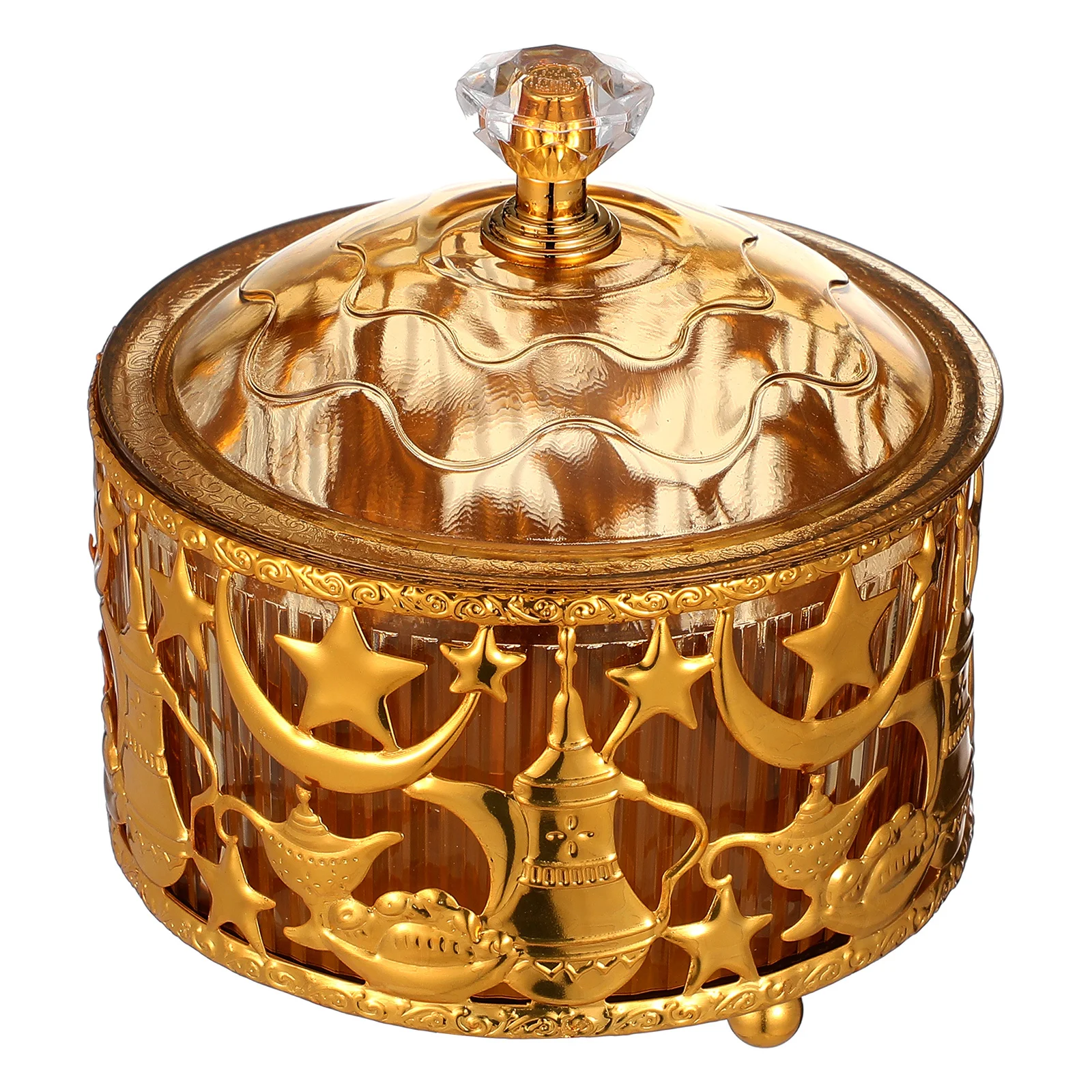 

Arabic Round Snack Serving Tray Metal Ramadan Candy Bowl Cake Container Reusable Dessert Holder Food Storage Organizer Eid