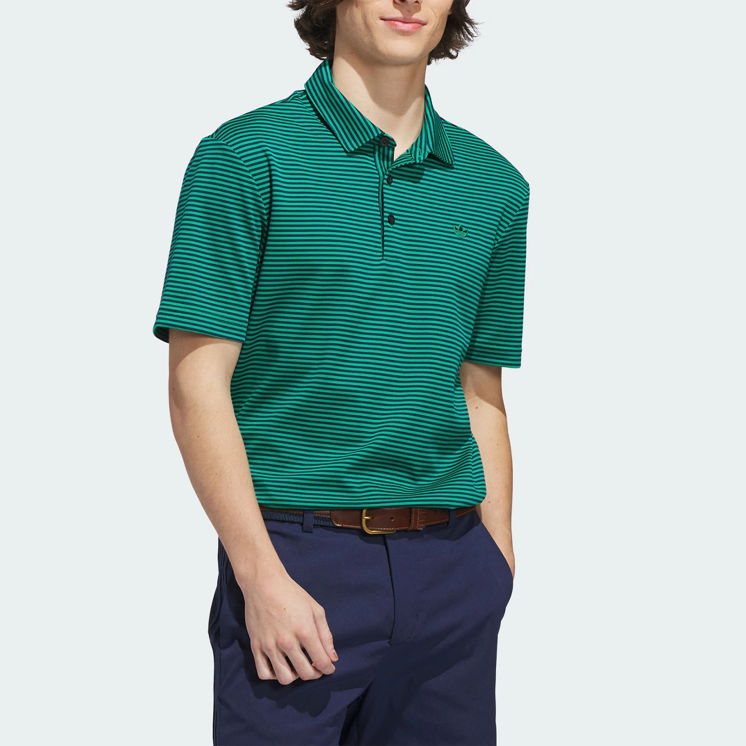 Adidas Authentic Three Leaves Men's Striped Sports Casual POLO Shirt KB8624