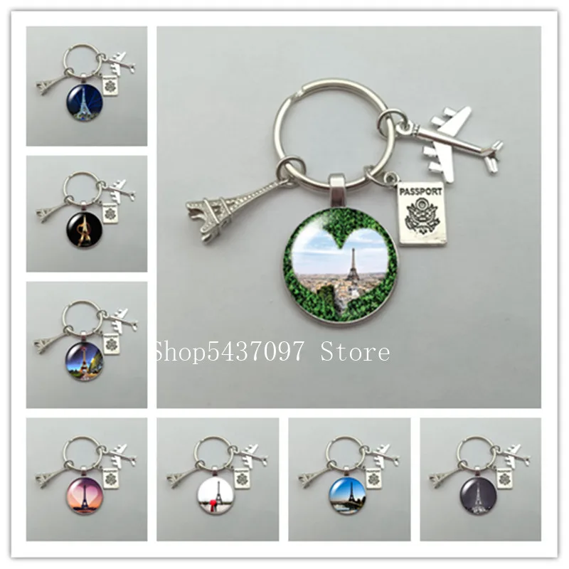 

Latest Eiffel Tower Statement Keychain Art Photo Glass Pendant Charm Keychain Airplane Passport Keychain Gift Jewelry