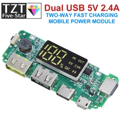 LED Dual USB 5V 2.4A Micro/Type-C USB Mobile Power Bank 18650 Charging Module Lithium Battery Charger Board Circuit Protection