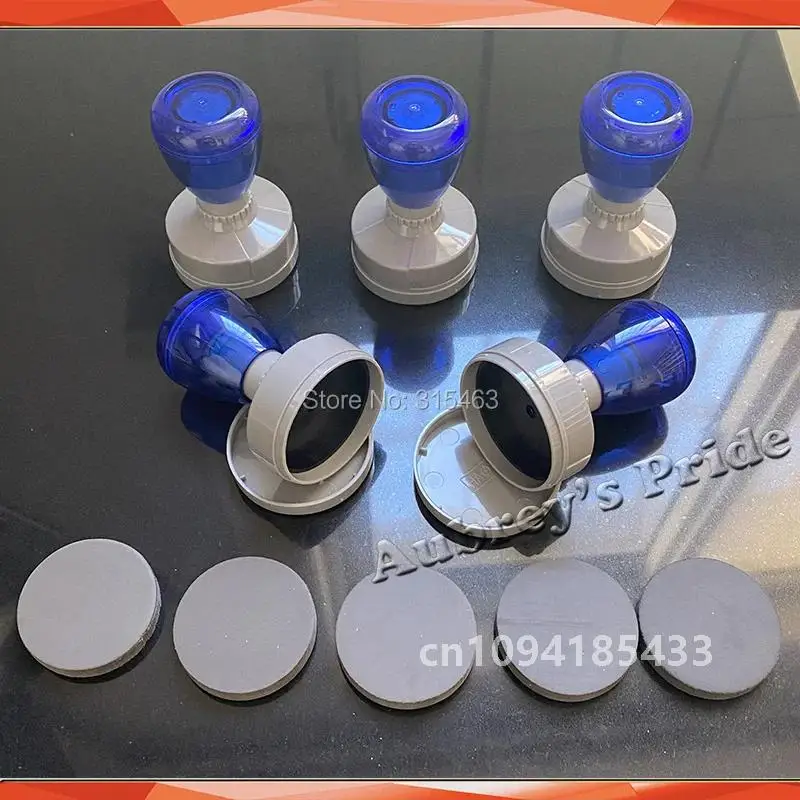 5Pcs Round Circle Transparent Blue HA 17 23 28 36 38 40 42mm Blank Holder+7mm Rubber Pad Flash Stamp Stamping Making Seal