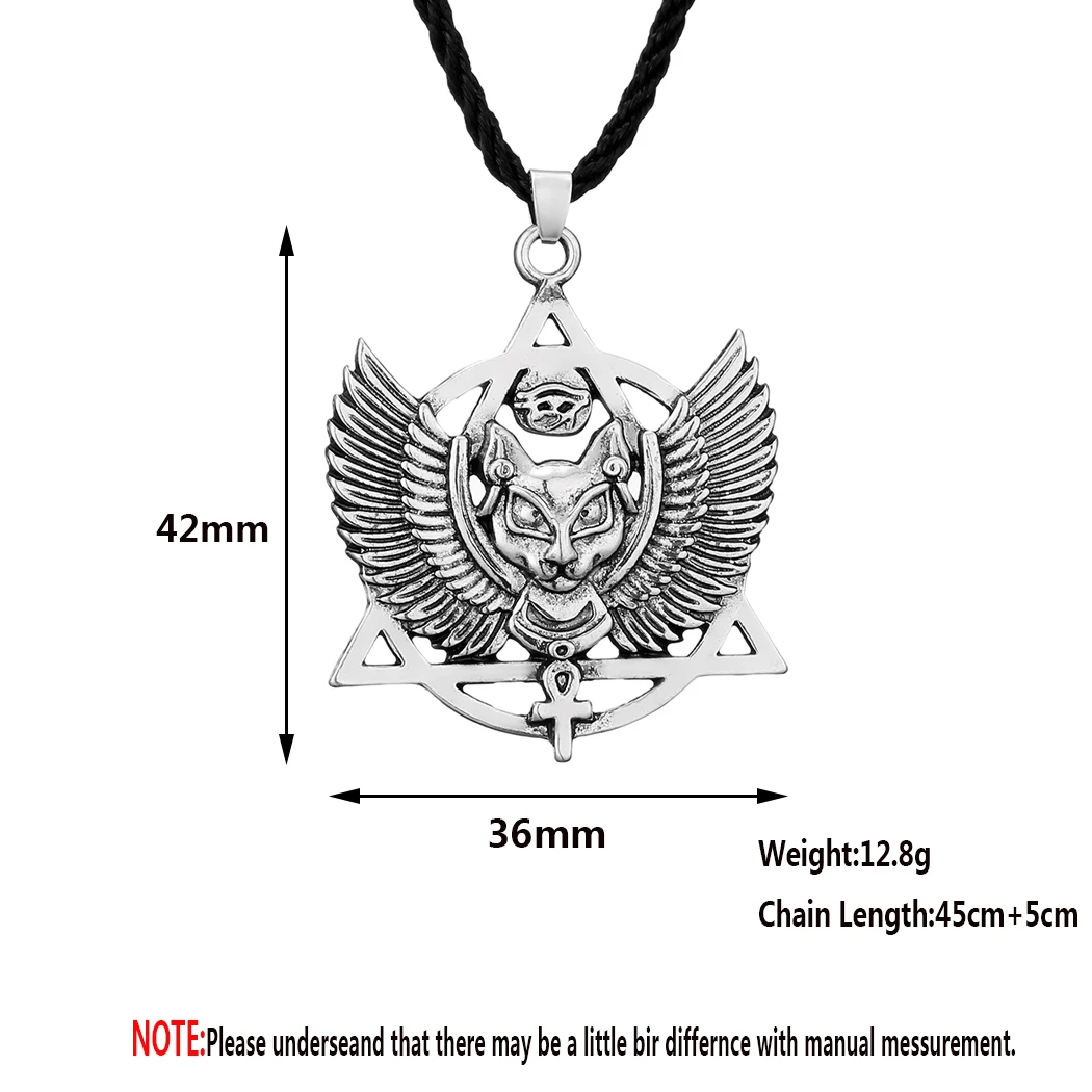 Bastet Egyptian Cat Talisman Necklace Silver Plated Ankh Pendant Necklace for Women Men Animal Eye of Horus Amulet Jewelry Gifts