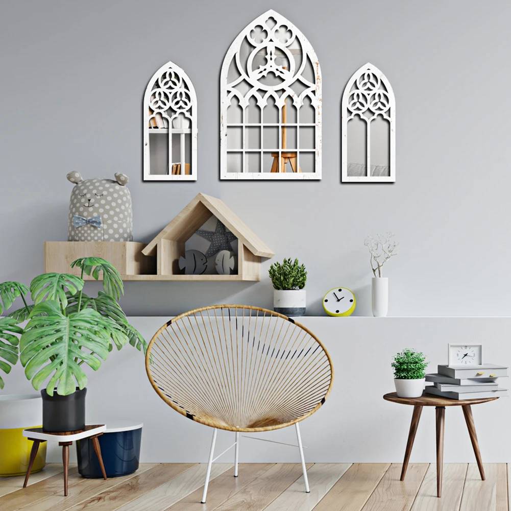 Fake Window Mirror in Gothic Aesthetic Add Depth to Your Living Space with Easy Installation Suitable for Various Wall Surfaces