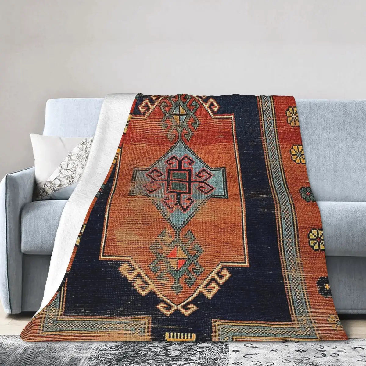 

Caucasian Worn Rug Design , Weave, Woven Aztec Textile Blanket Soft Warm Flannel Throw Blanket Plush for Picnic Travel Home Sofa