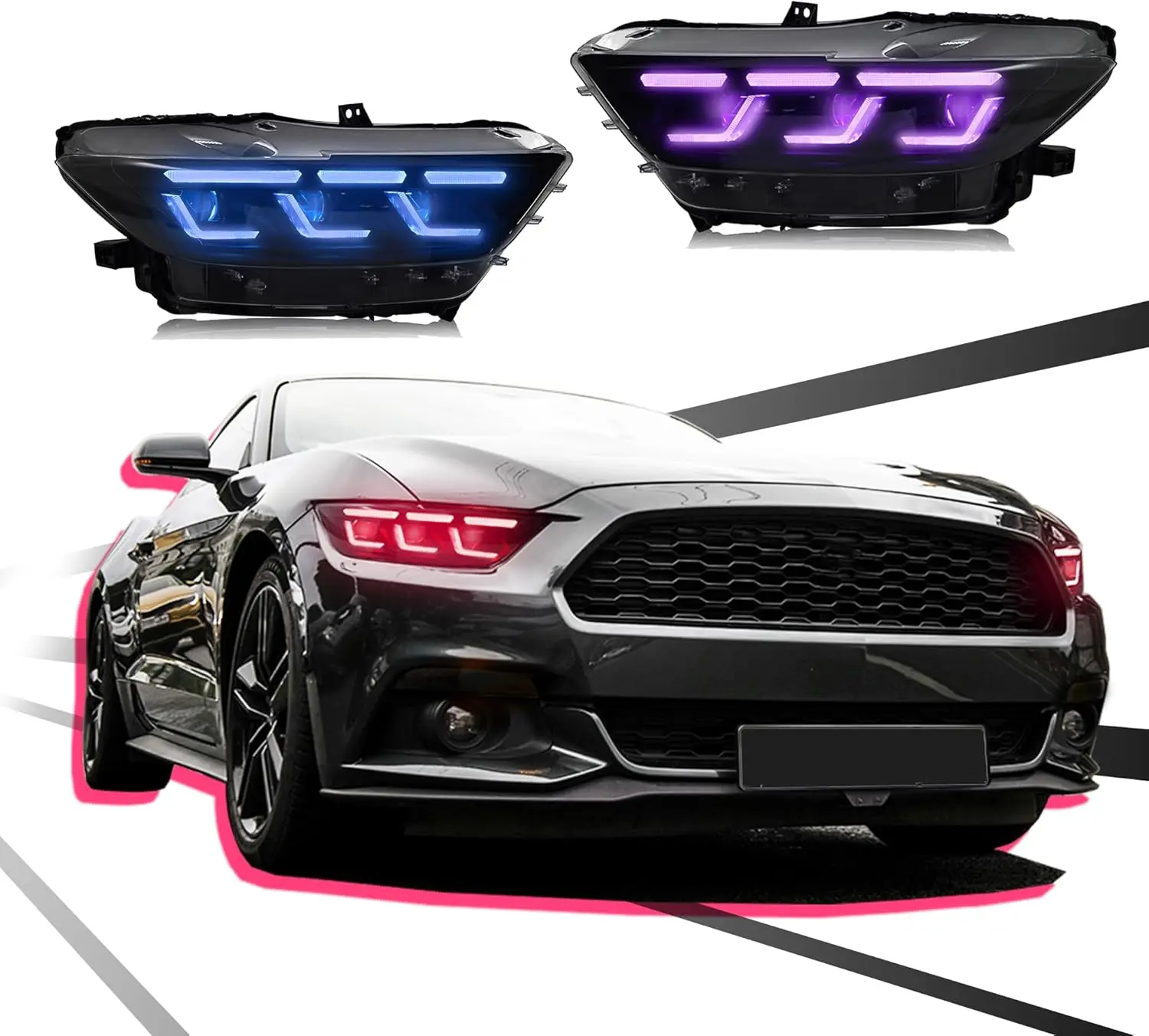

1 комплект светодиодных фар RGB в сборе для Ford Mustang 2015 2016 2017 всех моделей и Shelby GT350 GT500, передние фары указателя поворота
