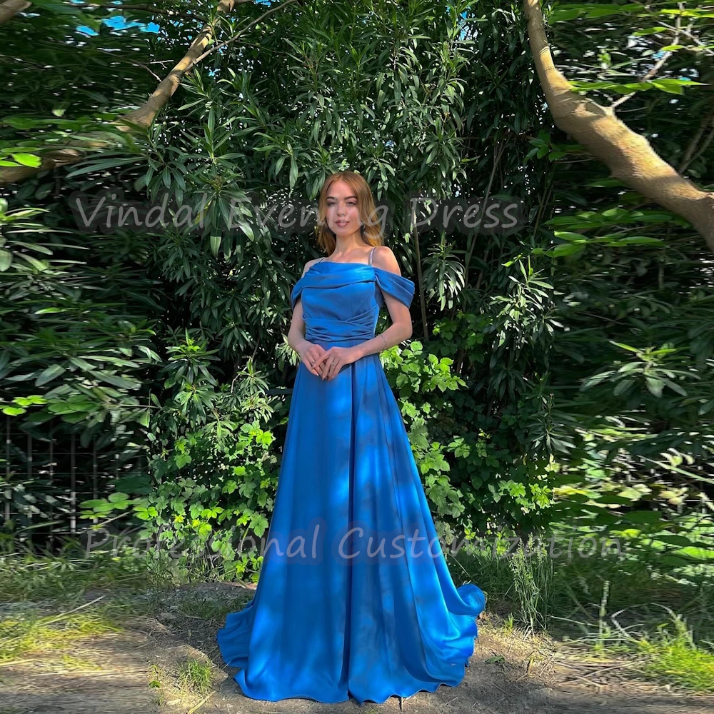 

Vindal Prom Party Dress Off-the-shoulder Floor Length Beaded luxurious Satin A-Line Elegant Short Sleeves Saudi Arabia For 2024