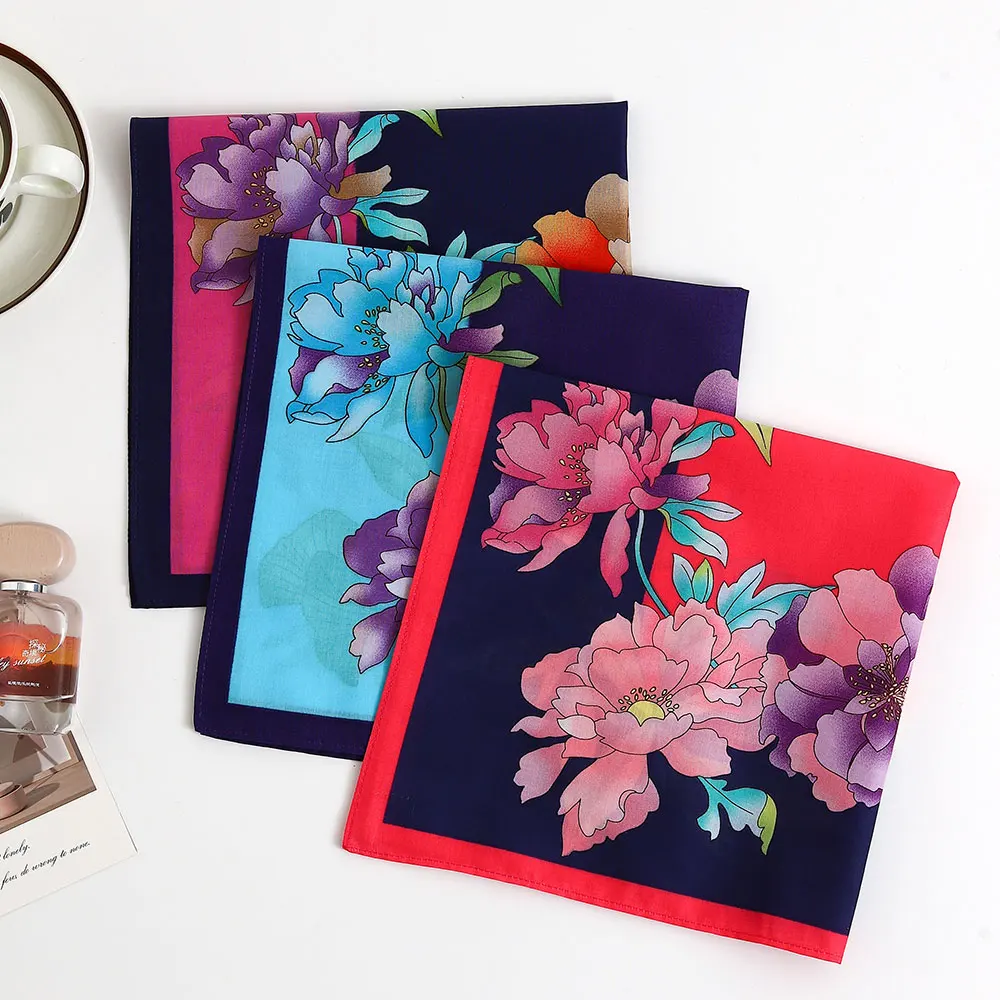 Confezione da 3 fazzoletti stampati in puro cotone da donna, fazzoletti stampati in cotone sottile antiquado che assorbono l'acqua e pulire il sudore, souvenir della sposa della stagione del matrimonio
