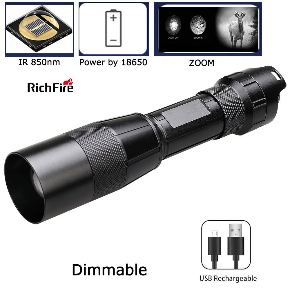 dimmer led lanterna laser 940 ir infared 850nm zoomtorch por 18650 bateria para caca camping pesca richfire sfc025 01