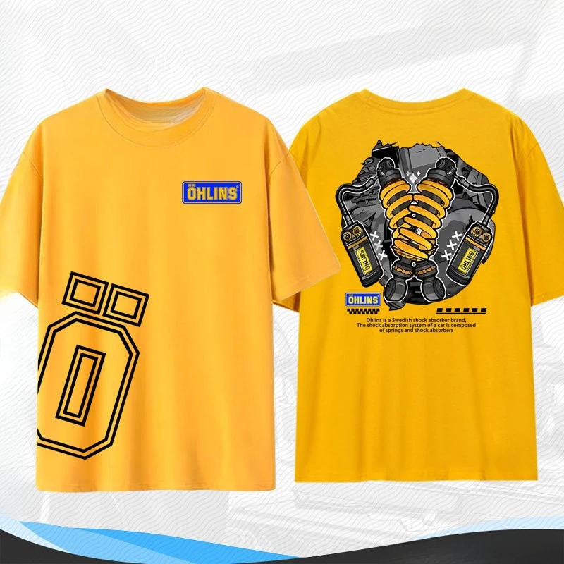 Nova Camiseta OHLINS de Verão Unissex Solta para Motociclistas e Clubes de Corrida com Estampa de Amortecedor