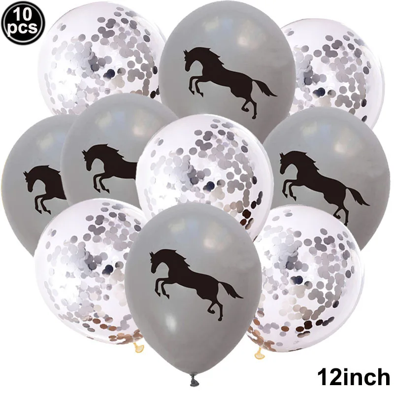 10 stücke Pferd Luftballons Set Party Decor Konfetti Pailletten Luftballons Folie Latex Party Luftballons Kind Aldult Cowboy Cowgirl Geburtstag Party – Detail 3