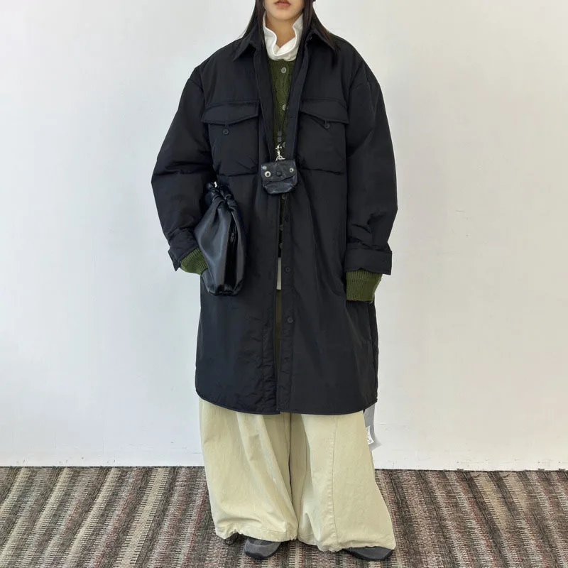 KWTX Women’s Vintage Elegant Lapel Collar Thickened Cotton Coat Winter Warm Solid Color Mid-Length Casual Outerwear 2025 New