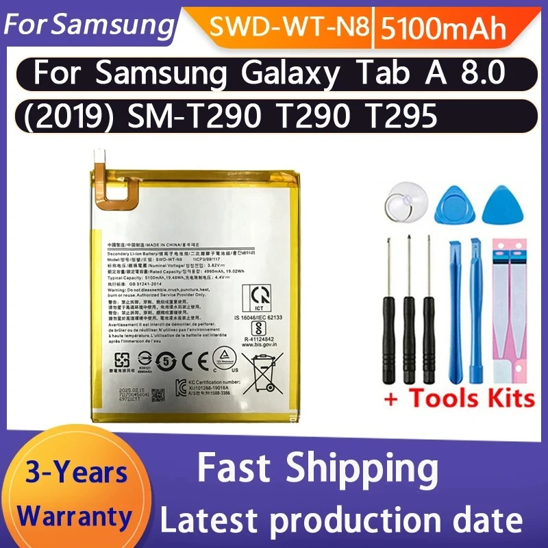 100% SWD-WT-N8 Replacement Battery Brand New 5100mAh For Samsung Galaxy Tab A 8.0 2019 SM-T290 T290 T295 Batteries+Tools