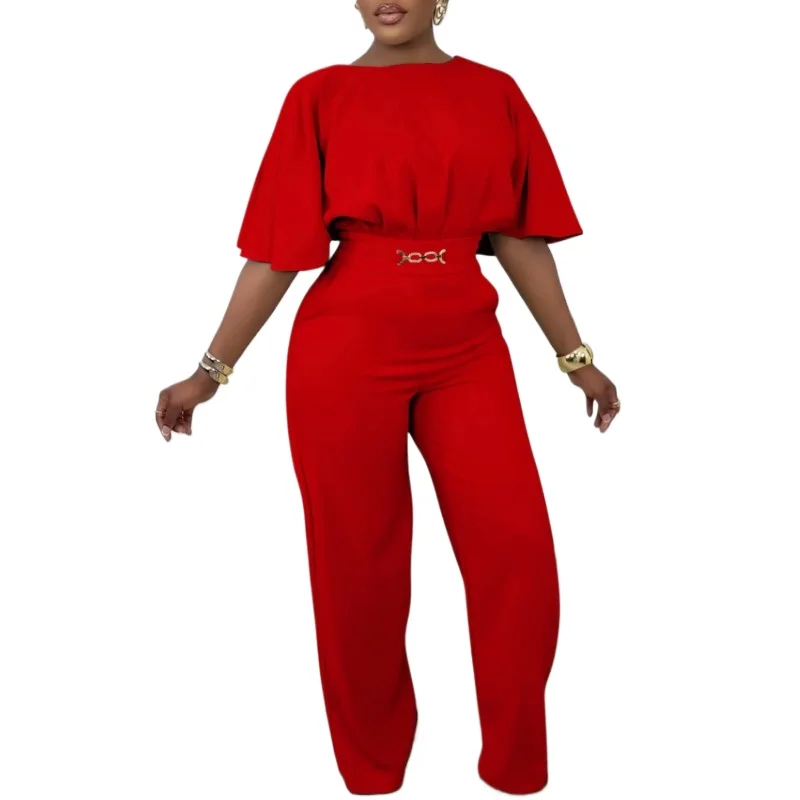 

S-3XL African Clothes for Women 2024 African Summer Short Sleeve High Waist Polyester Long Jumpsuit Dashiki Africa Clothing