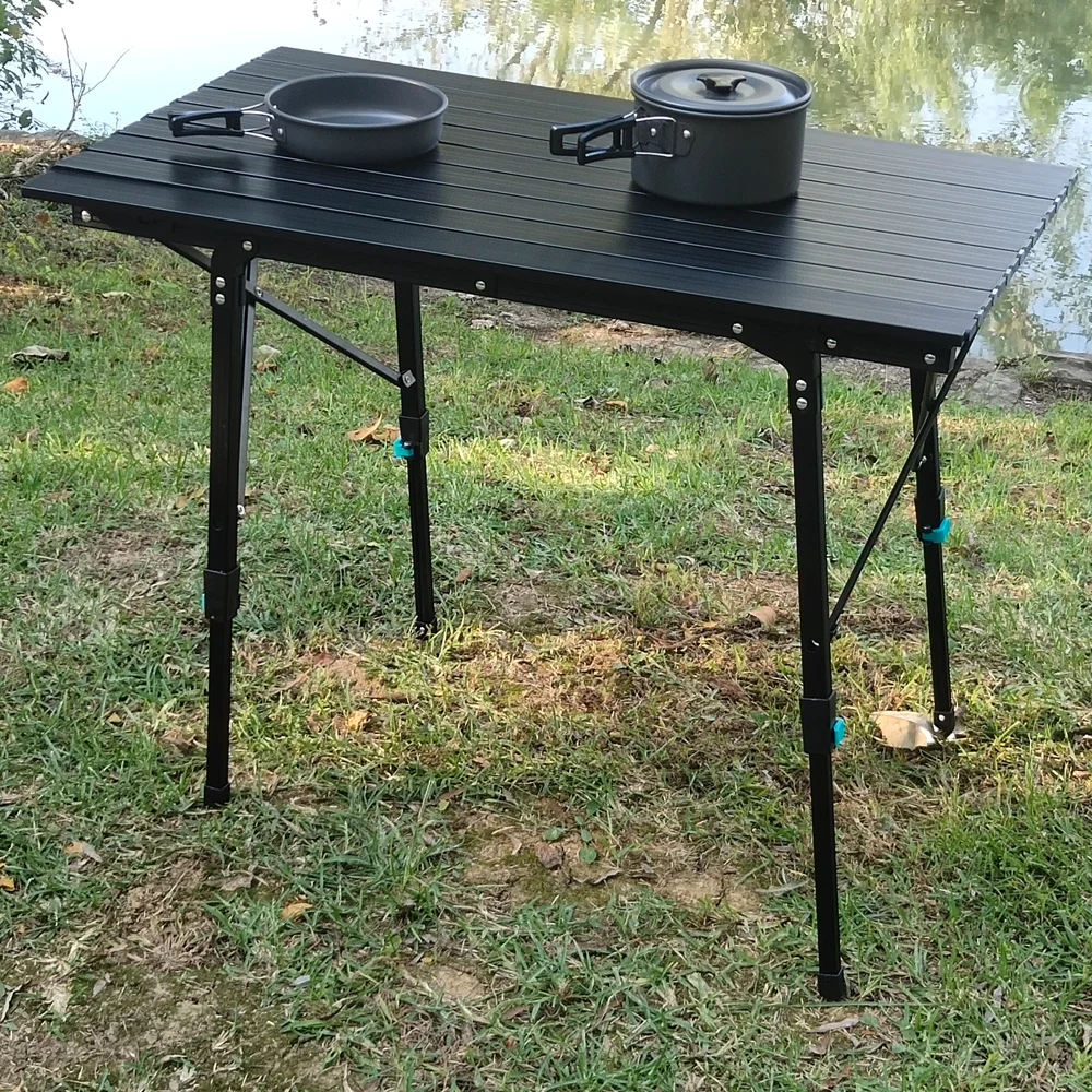 Outdoor Folding Table Black Aluminum Alloy Egg Roll Table Large Lifting Camping Table Portable Camping Aluminum Plate Table