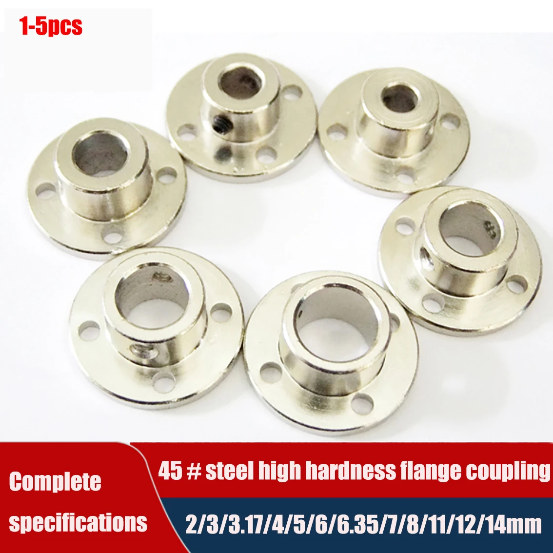 45 #   Acoplador de acoplamento de flange rígido, eixo guia do motor, conector do motor, diâmetro interno 2/3/3.71/4/5/6/6.35/7/8/10/12/14mm