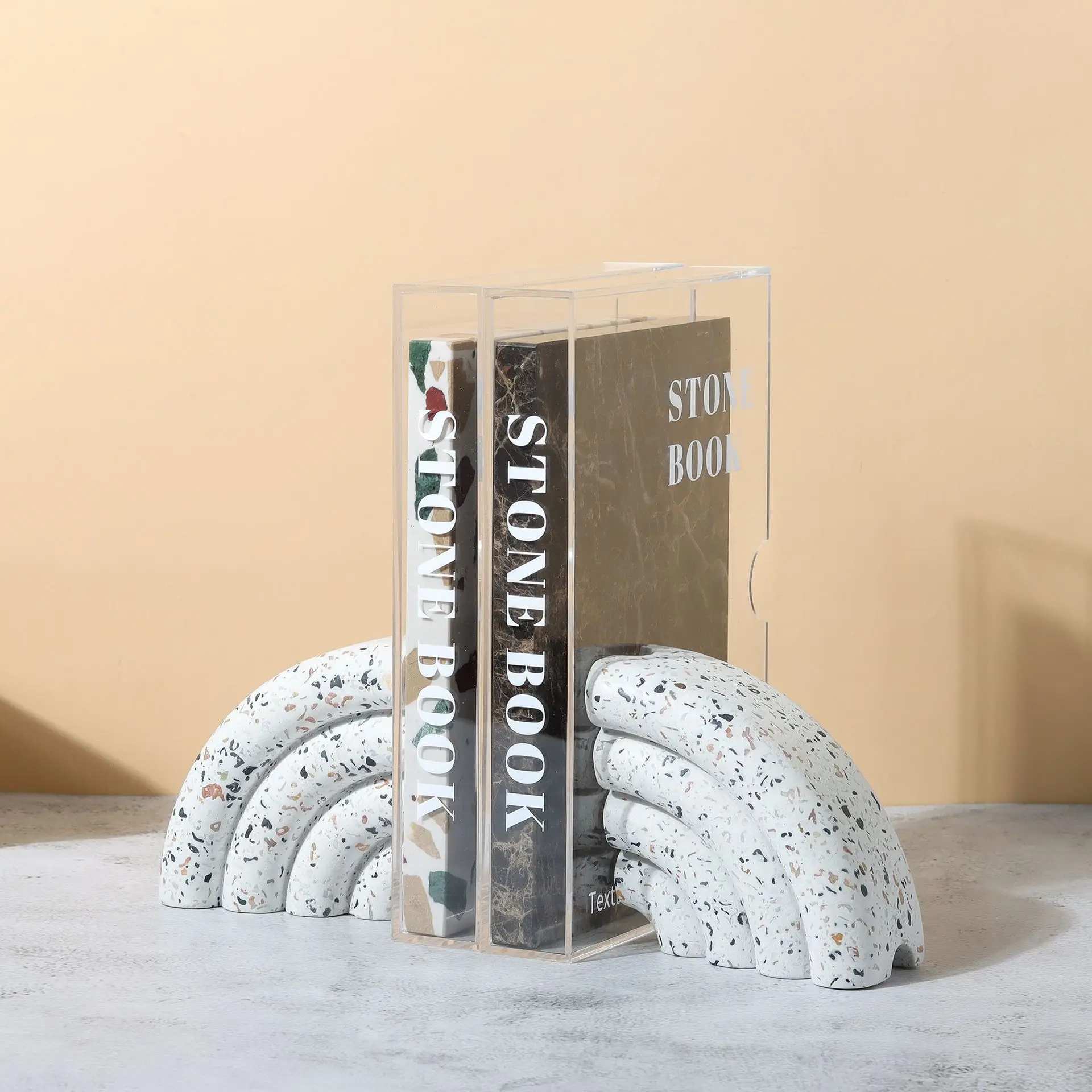 Terrazzo fan-shaped circular ring stacking geometry Nordic light luxury minimalist style decoration books home decor