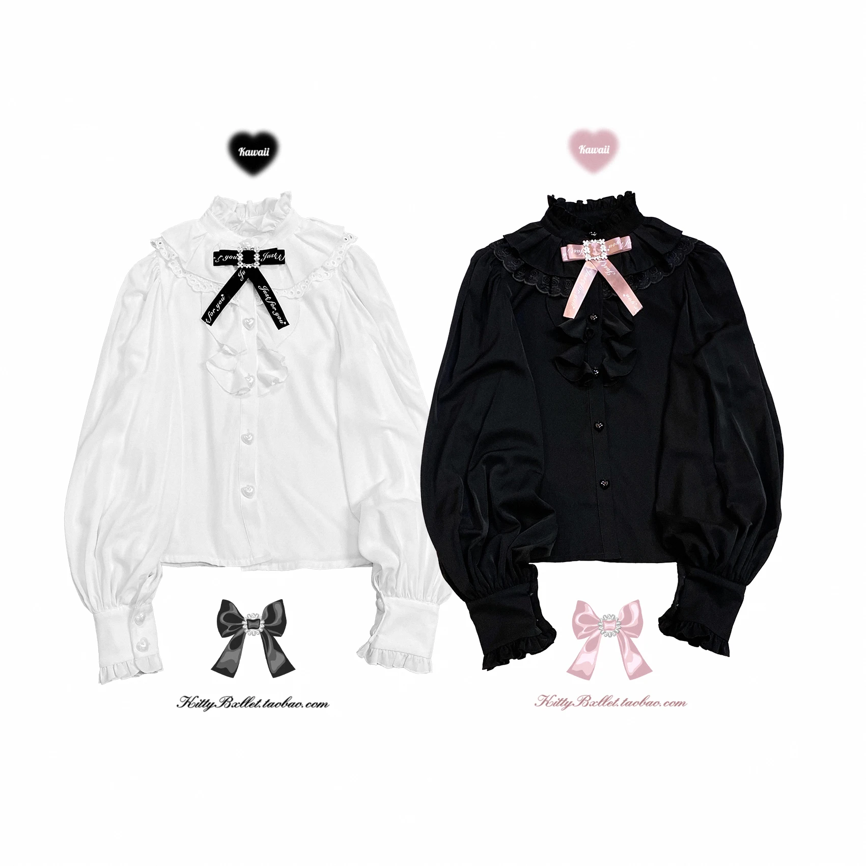 Dophee Original Landmine System Stand Collar Ruffles Loose Women Blouses Cute Rhinestone Bow Long Sleeve Shirts Girls Top Spring