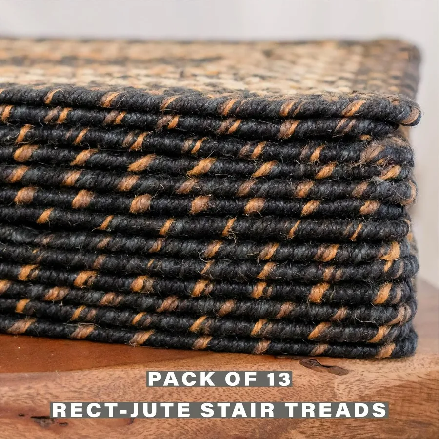 كليمنجارو الجوت مضفر درج معالج للخطوات الخشبية البلد البدائي ديكور مجموعة من 13 الأسود والأسمر 8x28 مستطيل البساط ل S #5