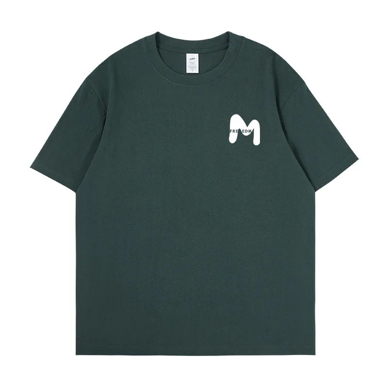 M Letter Simple Cotton Men's T-shirt Casual Men Short-sleeved 230g Cotton Loose Man T-shirt Tops Tees