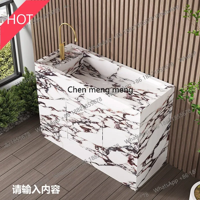 

03A Light luxury rock slab column garden wash basin courtyard island basin floor-to-ceiling balcony wash basin