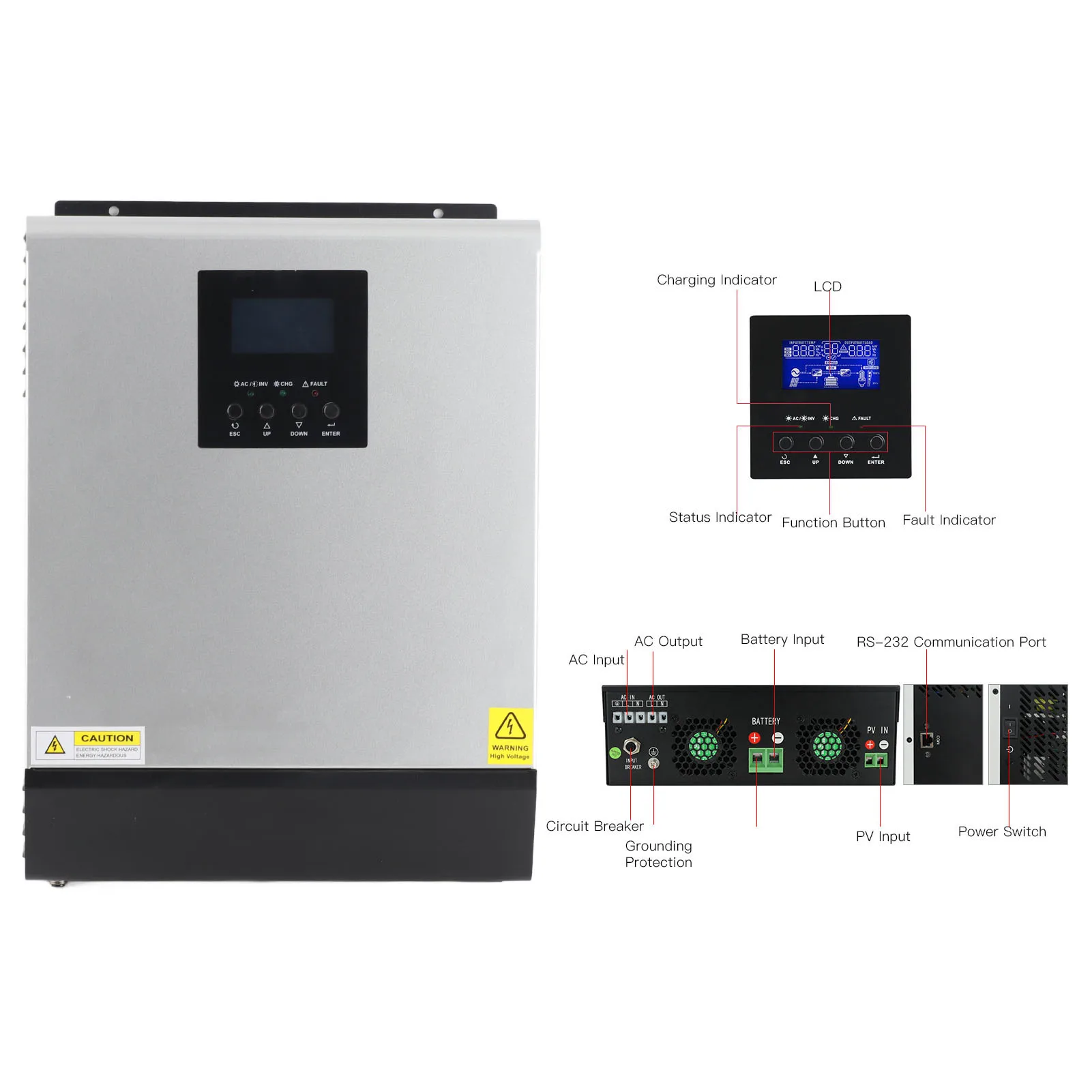 

HPS 3K-24V Solar Inverter Charger PV 3KVA 2400W PWM High Frequency Solar Inverter Controller for RV Household 230VAC 24VDC 50A