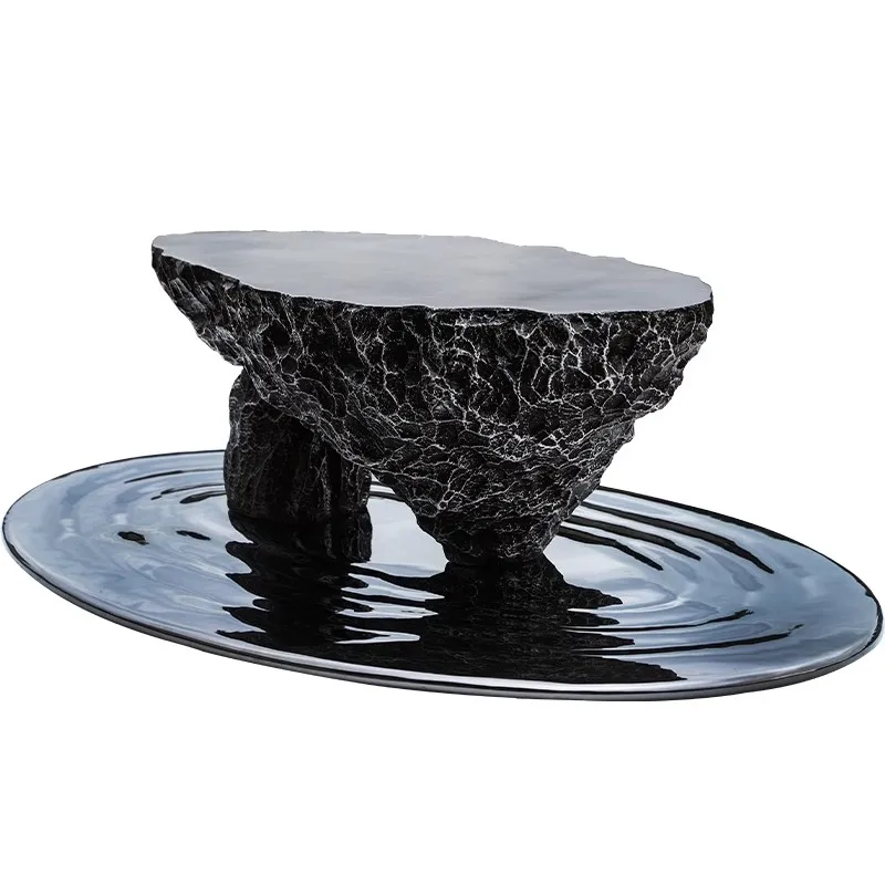 #Creative FRP Coffee Table with Rock - Like Textured Tabletop and a Base Mimicking Water Ripples Modern Artistic Style