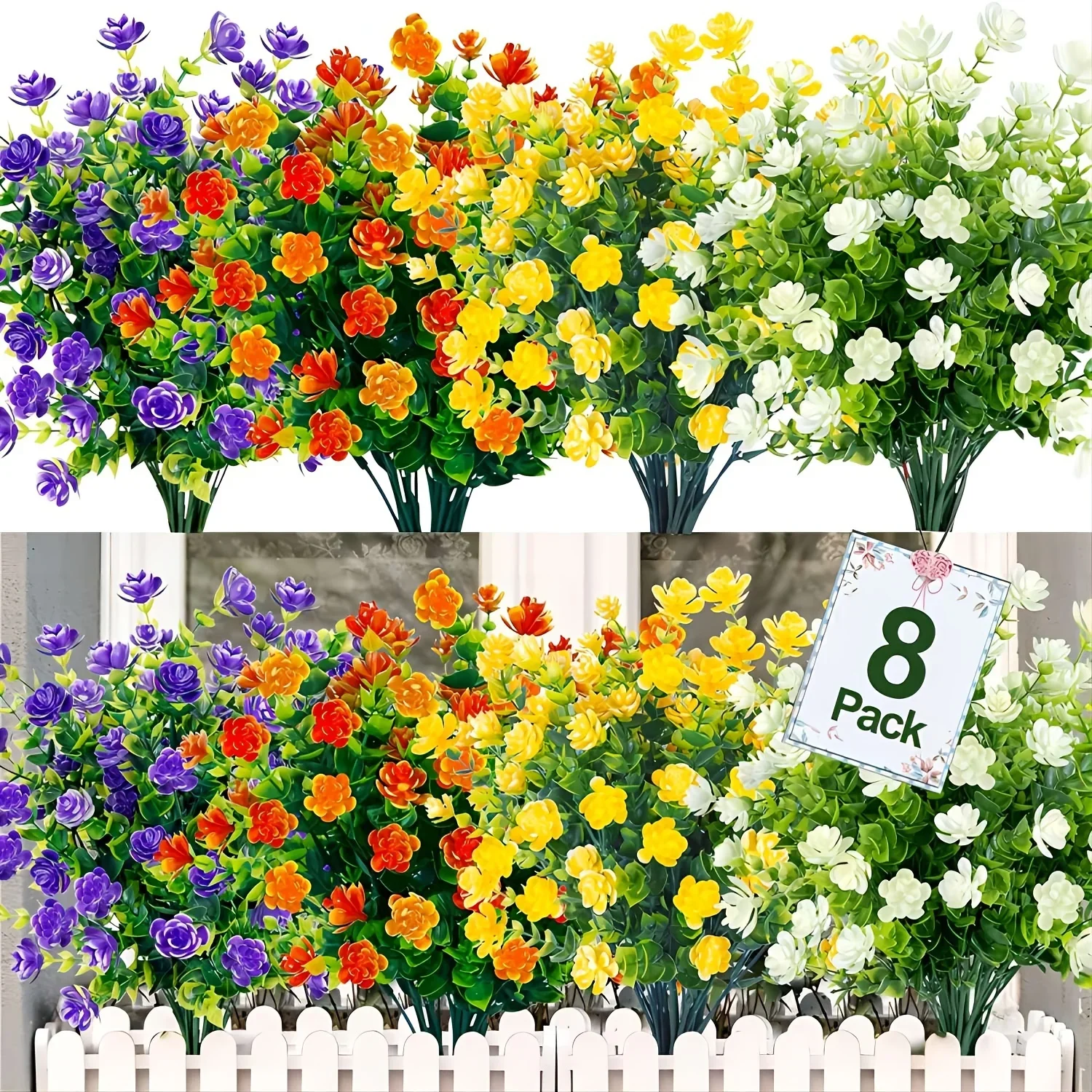 Artificial Flowers Outdoor Fake Flowers UV-Resistant Plastic Green Shrubs Plants for Indoor Outdoor Home Garden Wedding Decor