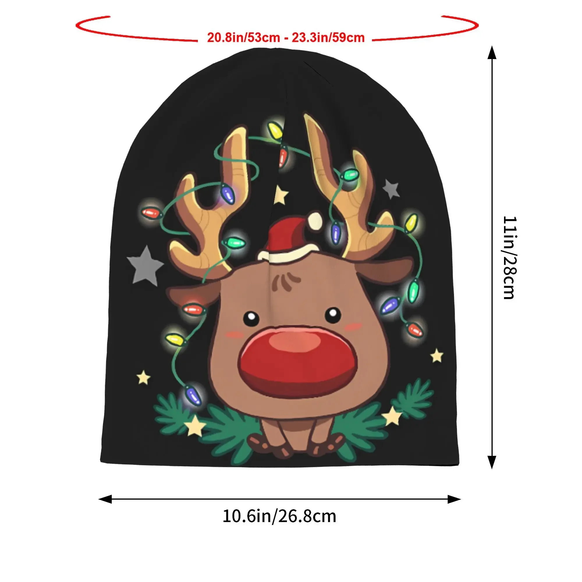 Adorable Reindeer Christmas Beanie Hat with Glowing Lights Soft Warm Winter Cap, Festive Red Nose & Antlers, Cozy Holiday Party