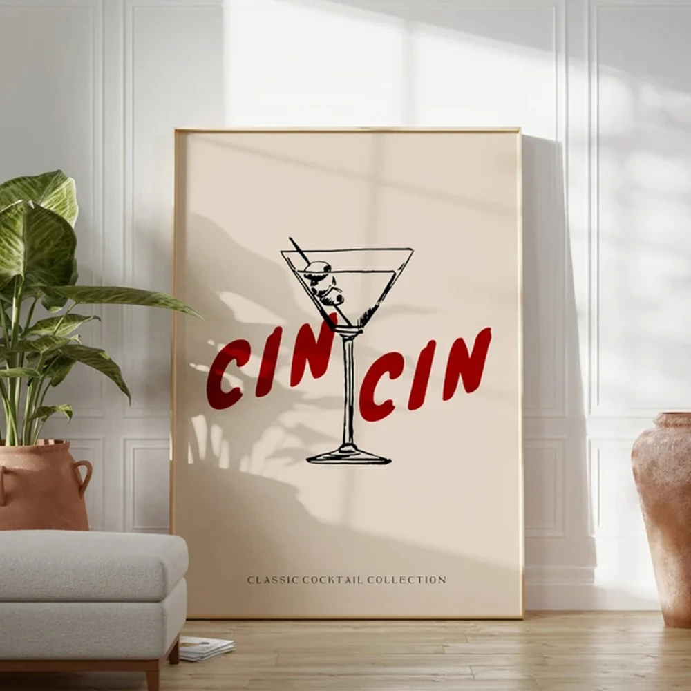 Trendy Cin Cin Cheers Cocktail Martini Trendy Wall Art Prints Canvas Painting Poster Pictures For Kitchen Room Home Decor