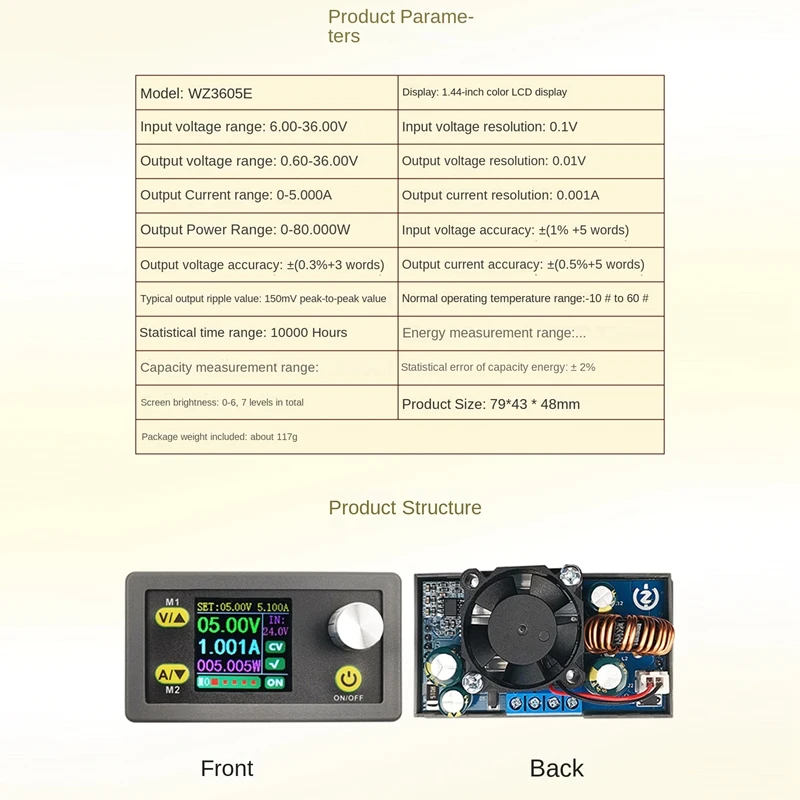 WZ3605E DC DC Buck Boost Converter CC CV 36V 5A Power Module Adjustable Regulated Laboratory Power Supply Voltmeter