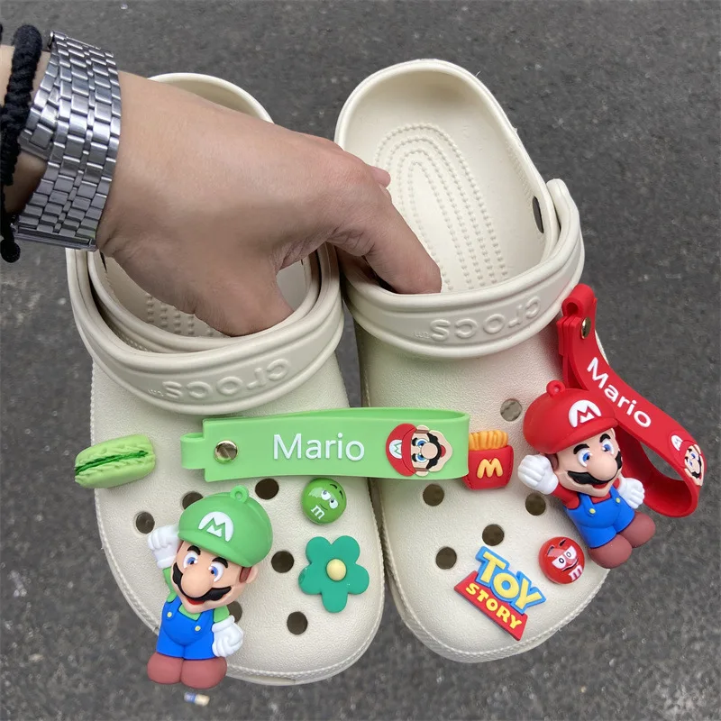 Set Sale Super Mario Bros Cartoon Shoe Buckle Mario Luigi Yoshi Cute Game Character Slippers Decorations Wholesale Kid Xmas Gift