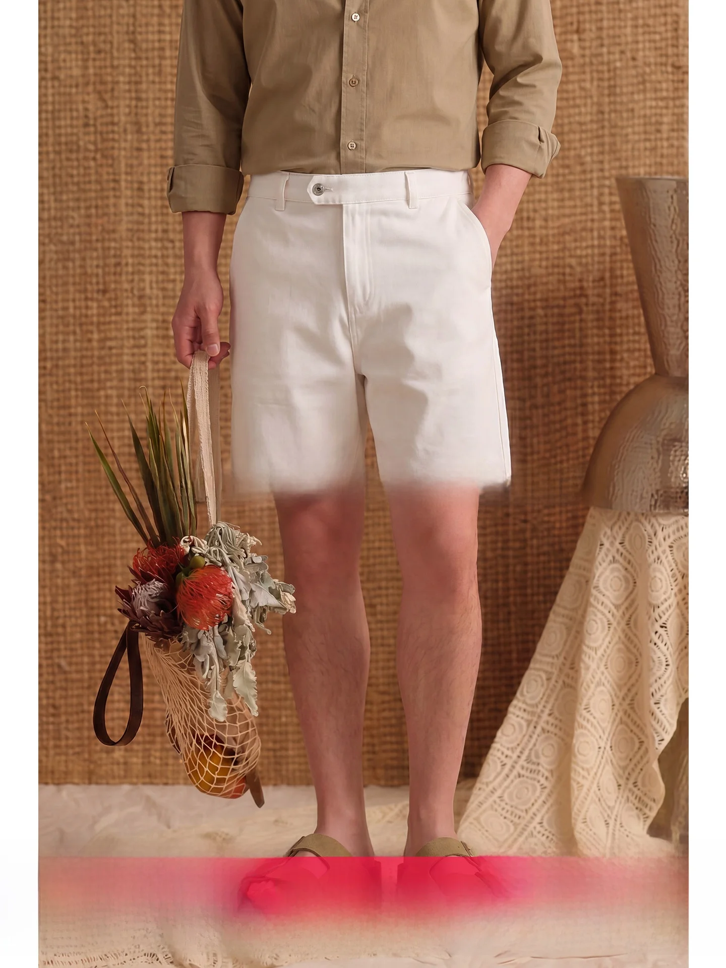

Uader Men's Casual Cotton Shorts Breathable Comfortable Five-Quarter Length Summer Leisure Pants Straight Leg Elastic Waist
