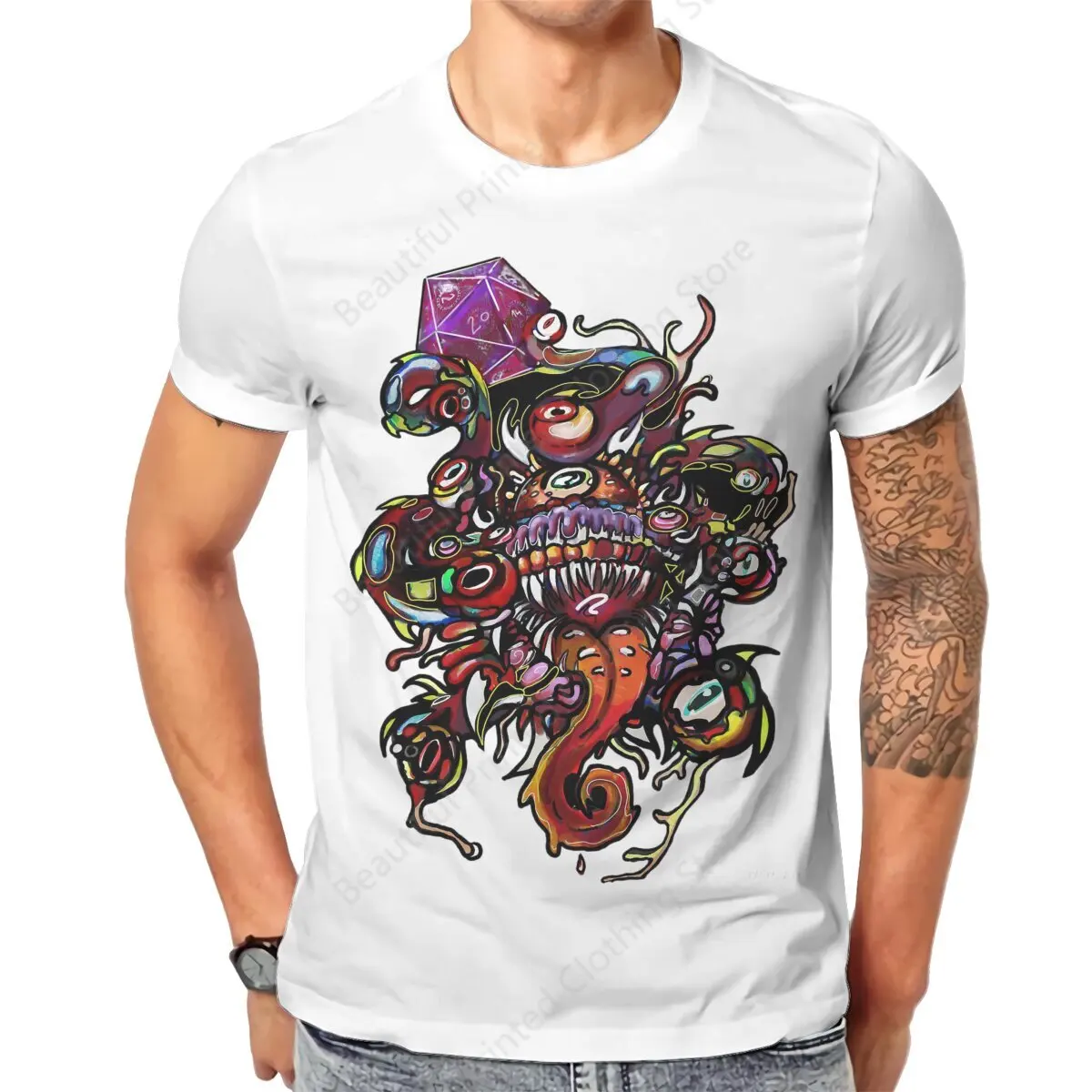 

DND Game Men Women Fashion T-shirt DnD Beholder and Dices Cotton Printing T-shirts Fashion Loose Tops Street Short Sleeve