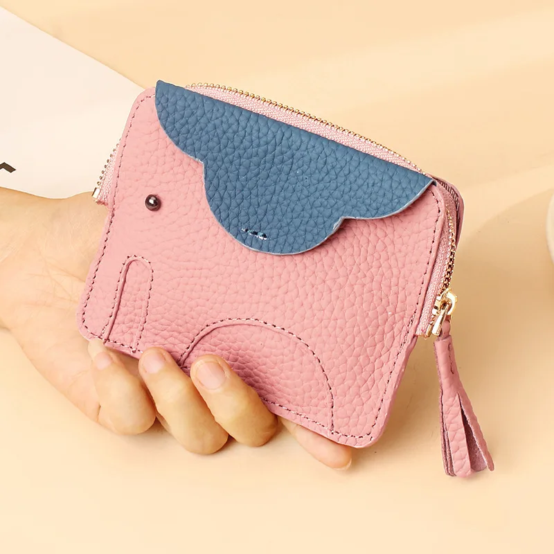 جديد لطيف الفيل جلد البقر المرأة محفظة نسائية للعملات المعدنية الإبداعية بطاقة مفتاح أحمر الشفاه حقيبة التخزين حامل المحفظة للنساء #5