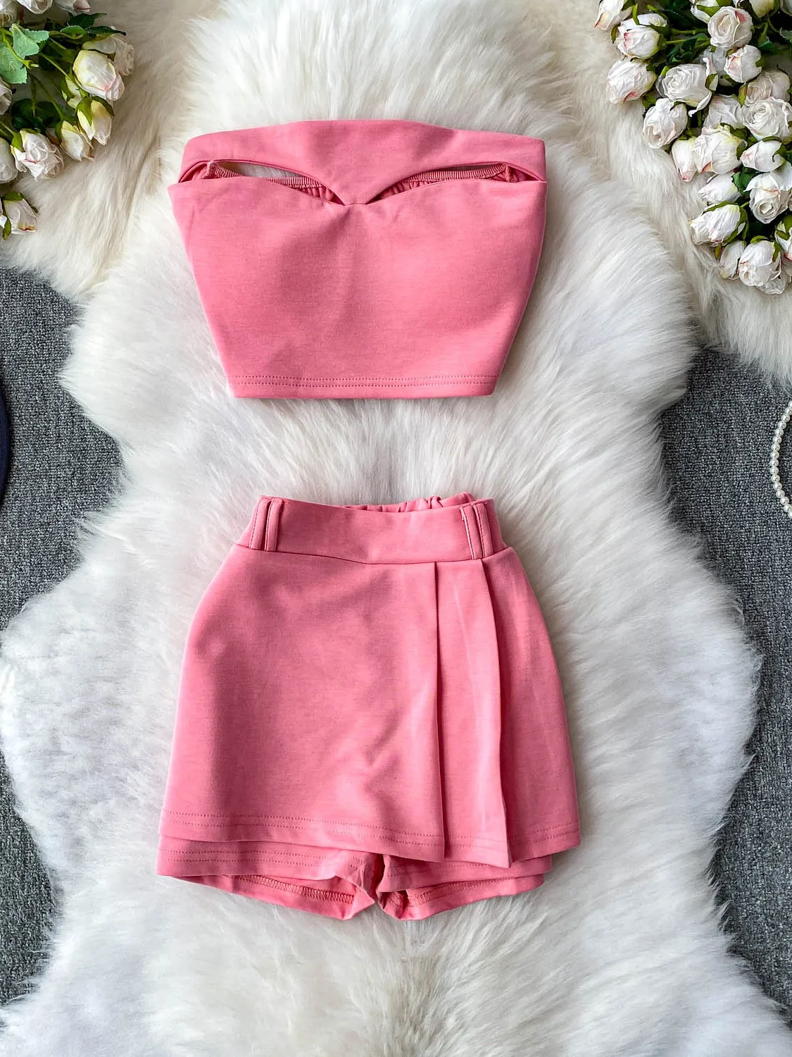 

Pure Desire Sexy Hollow out Top with Chest Pad Tank Vest ort Set High Waist Slimming ort Skirt Pants Summer Faion Women...