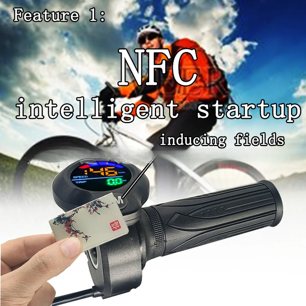 

Electric Bicycle Throttle with NFC Field Detection Start Mechanism LED Display Speed Battery Voltage Mileage for 22.2mm Bar