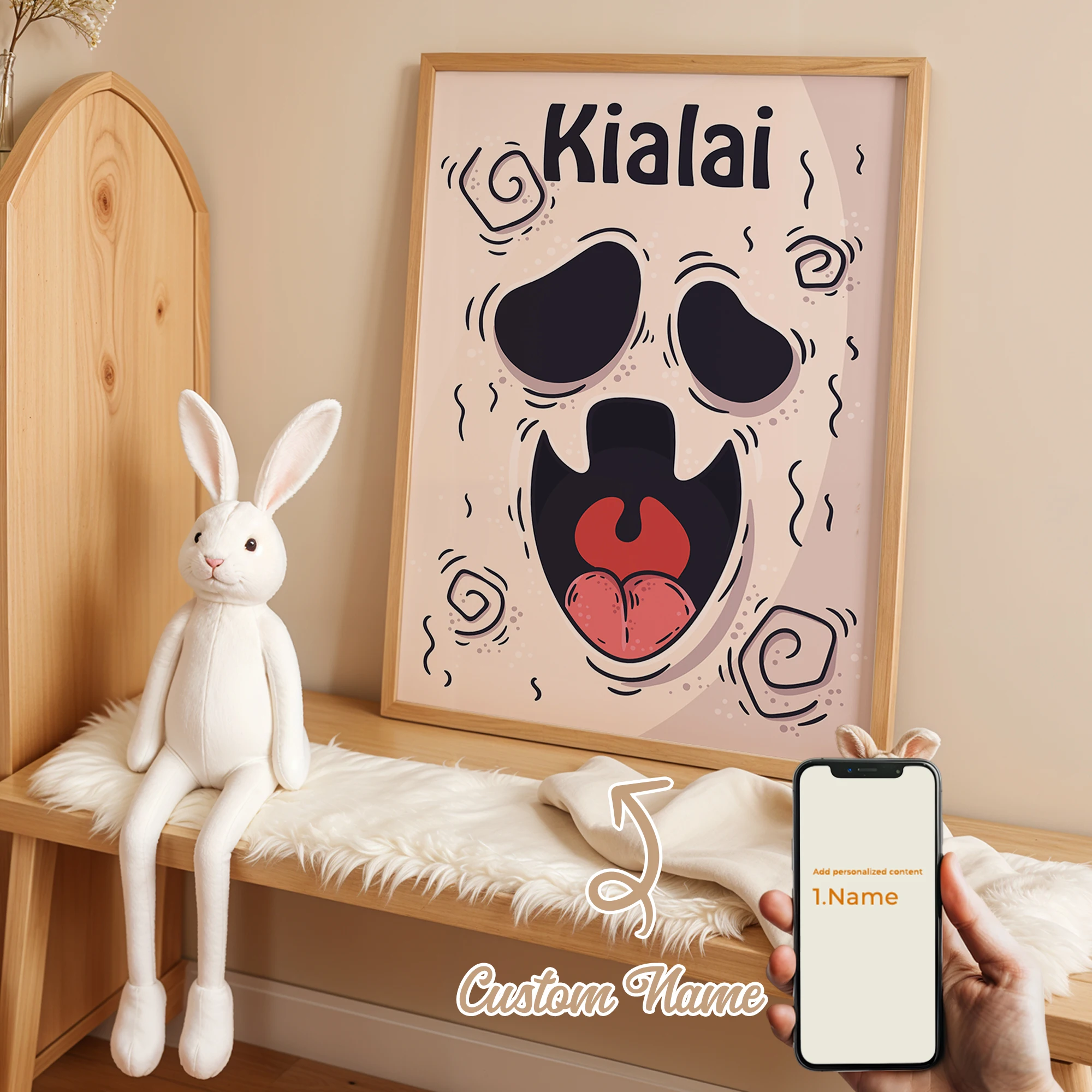 

1pcs Personalized Custom Name Cartoon Halloween Ghost Wall Art Print Picture For Halloween Living Room Kids Home Decor Gift