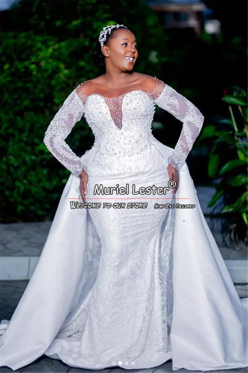 Dubai African Mermaid Long Wedding Dresses Detachable Train White Appliques Beads Bridal Gowns Bespoke  Women Marriage Clothing