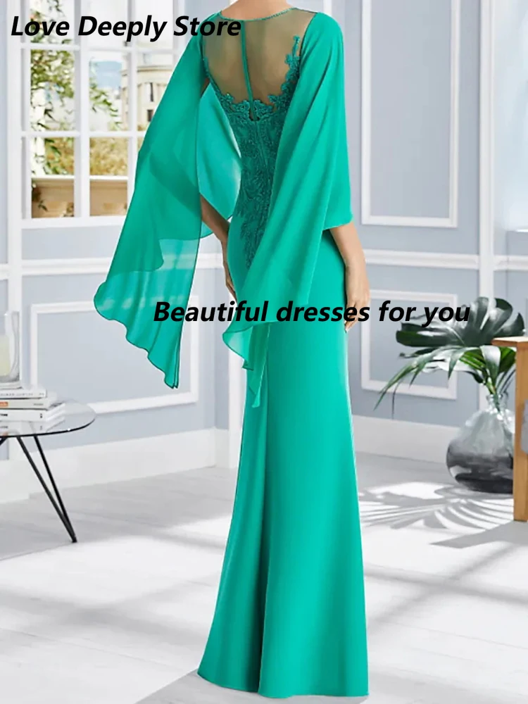 Customized Long Turquoise Mother of the Bride Dress O Neck Floor Length Elegant Wedding Party Guest Skirt for Women Gala Evening