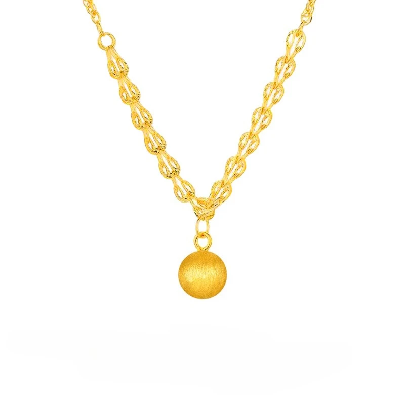 Fashion 18 K Gold Color Fried Dough Twists Brushed Ball Necklace for Women Wedding Birthday Chain Necklace Jewelry Gifts