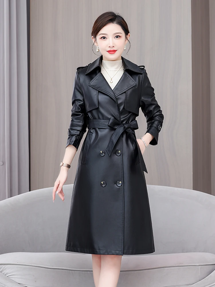 Spring Autumn New Sle Haifeng Genuine Leather Jaet Women's Mid-Length Ele Korean Version Slim Fit eepskin Coat Trendy