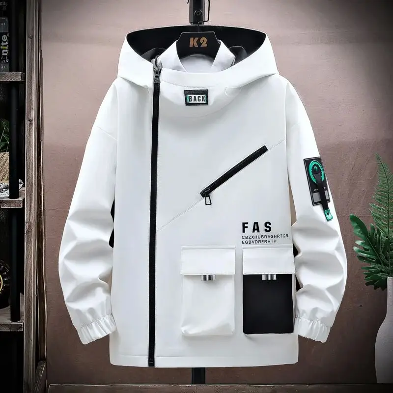 

Men's Pilot Hooded Jaet Zipper Closure Spring Autumn ort Length V-Ne Simple Sle Seven Sve Longevi Faion