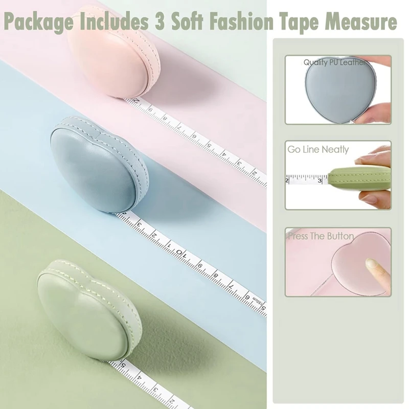 3-Pack Retractable Dual-Sided Tape Measures, Plastic 60-Inch (1.5-Meter) Length, Are Perfect For Measuring Body Fabric