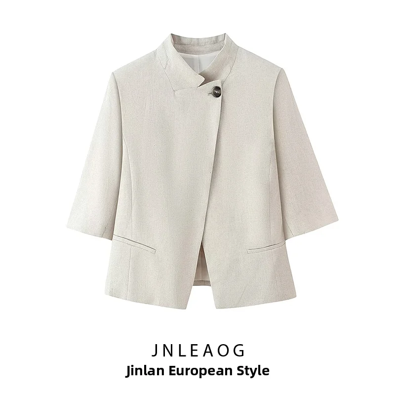 JNLEAOG Summer New Women's Fashion Versatile Design High-End Feelings Suit Jacket Polyester Pure Color Elegant Style